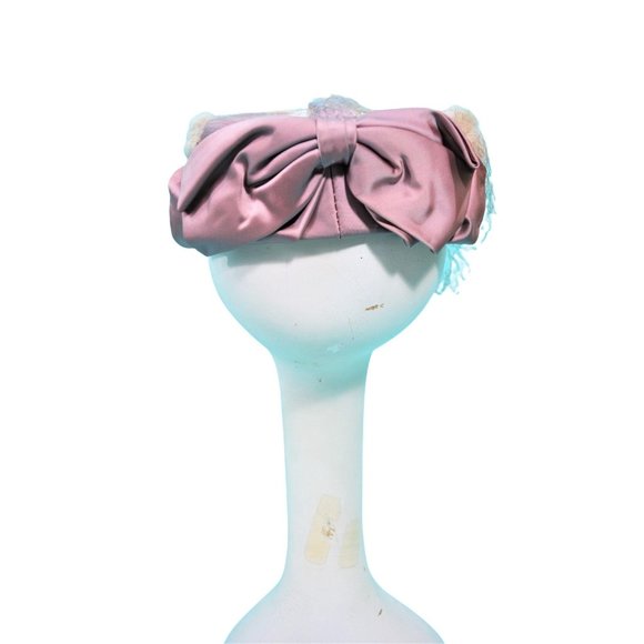 Vintage 1950s Pillbox Hat Lady Bess Fur Mauve Tan Netted Round Hat - Picture 1 of 10